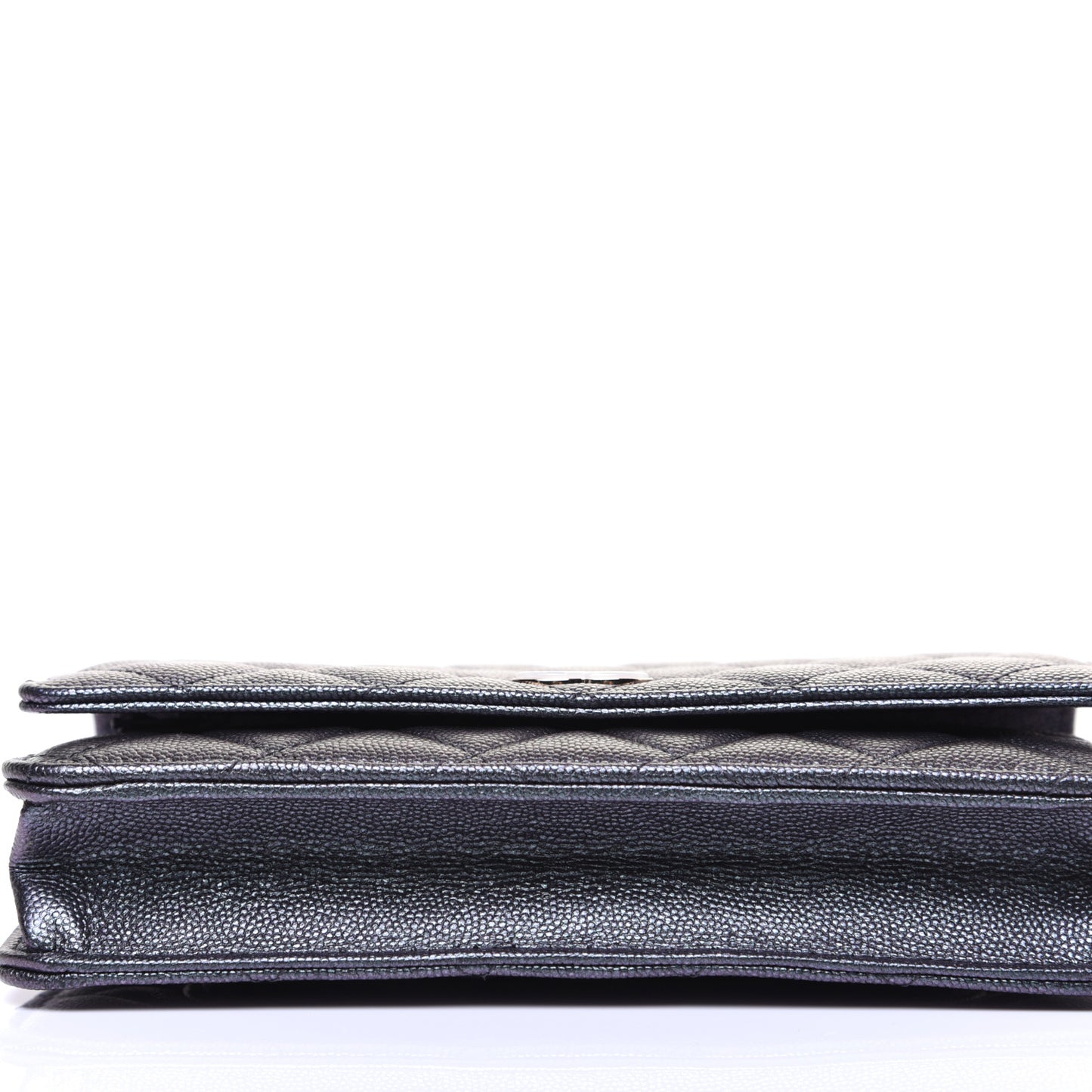 Iridescent Caviar Quilted Wallet On Chain WOC Black