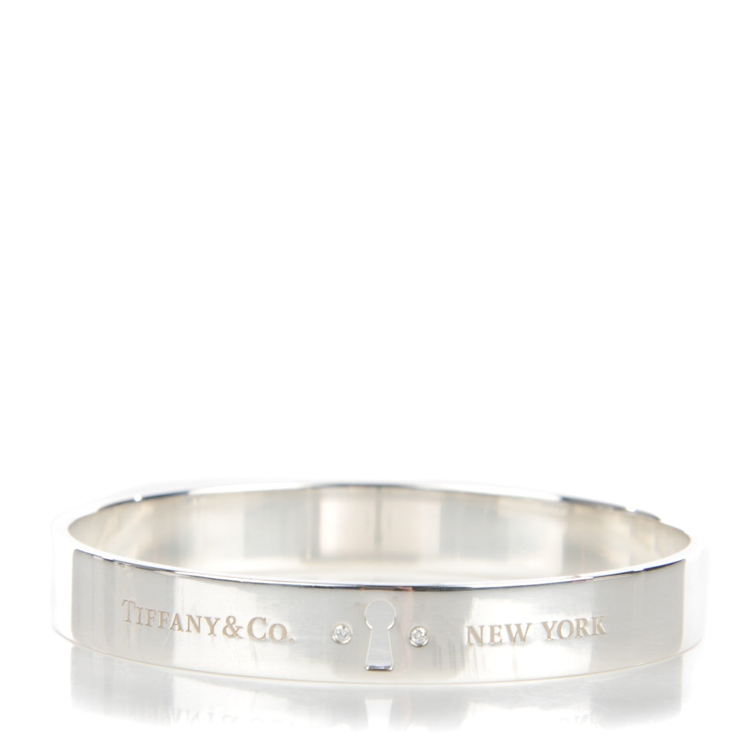 Tiffany Sterling Silver Diamond Narrow Locks Bangle Bracelet 1 of 5