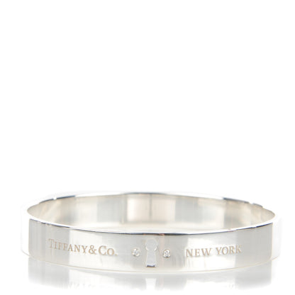 Tiffany Sterling Silver Diamond Narrow Locks Bangle Bracelet 1 of 5