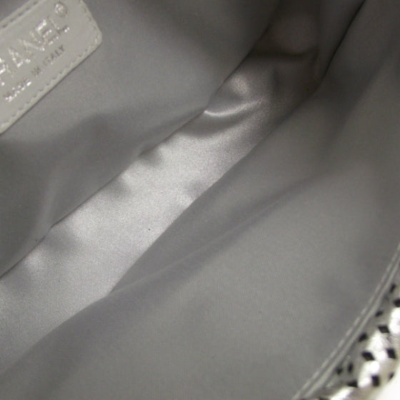 Metallic Crackled Calfskin Perforated Drill Flap Silver