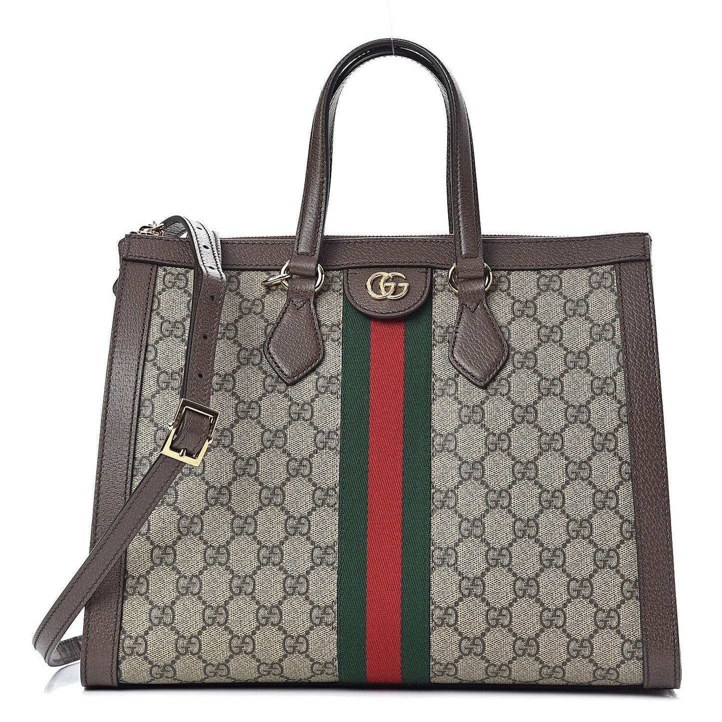 GG Supreme Monogram Web Medium Ophidia Tote Bag Brown