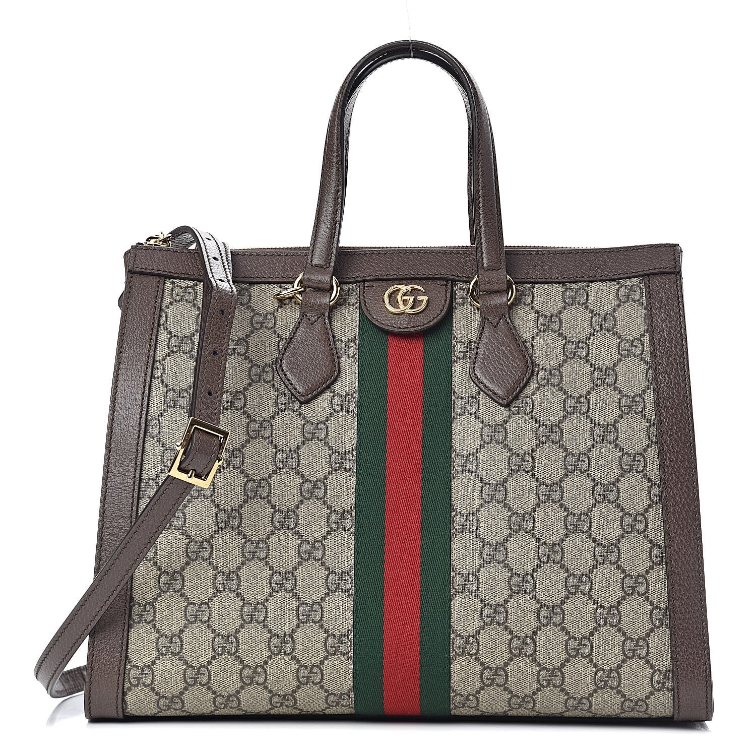 Gucci GG Supreme Monogram Web Medium Ophidia Tote Bag Brown 1 of 15