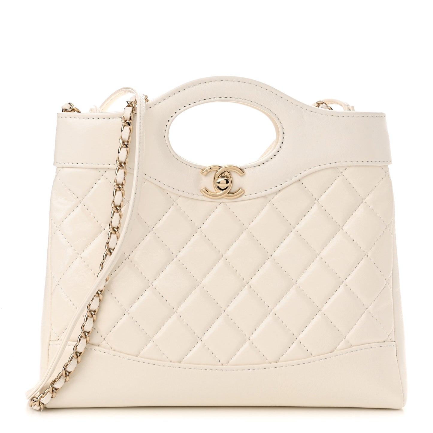 Shiny Lambskin Quilted Mini 31 Shopping Bag White