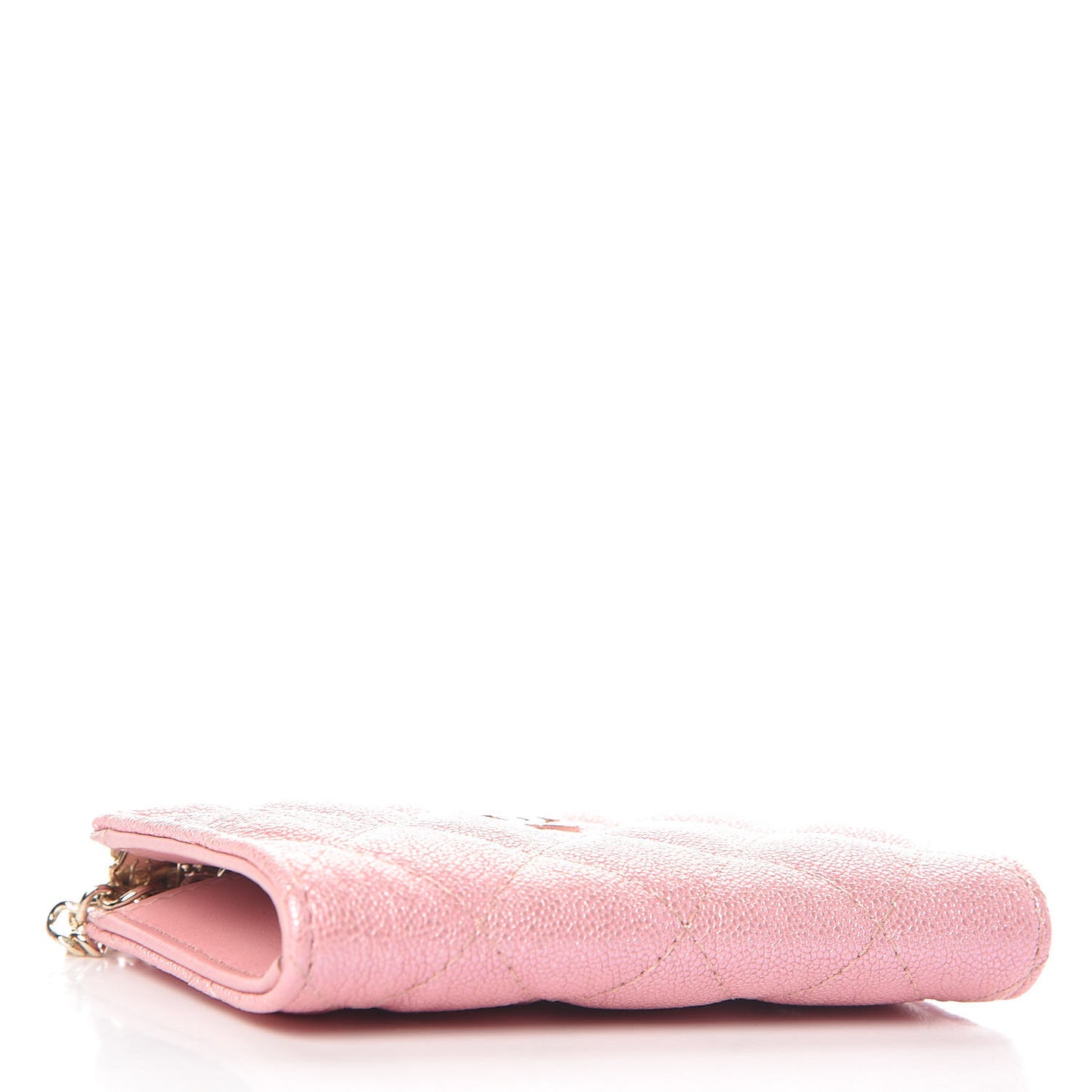 Iridescent Caviar Quilted Zipped Key Holder Case Rose Pink