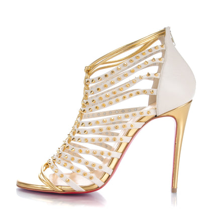 Christian Louboutin Kid Nappa Millaclou 100 Cage Sandals 37 Edelweiss Gold 1 of 8