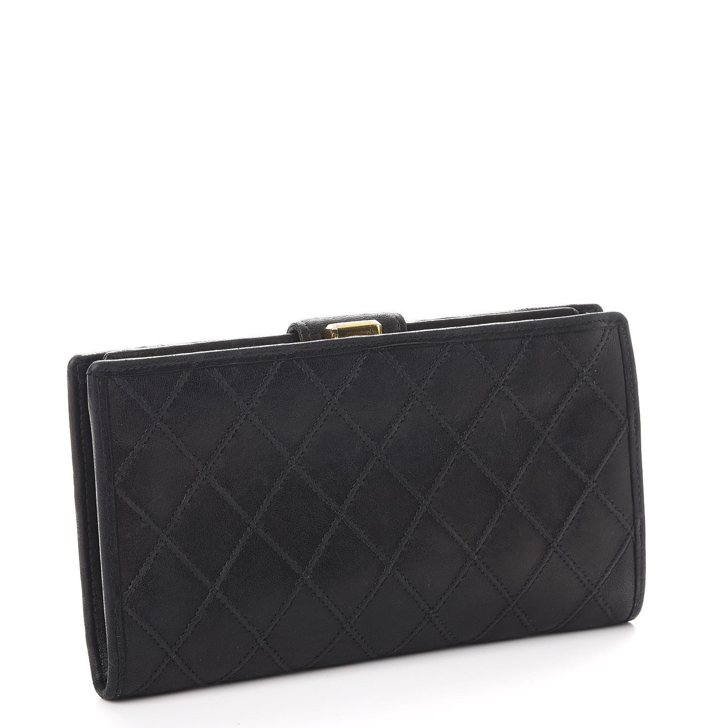 Lambskin Diamond Stitched French Wallet Black