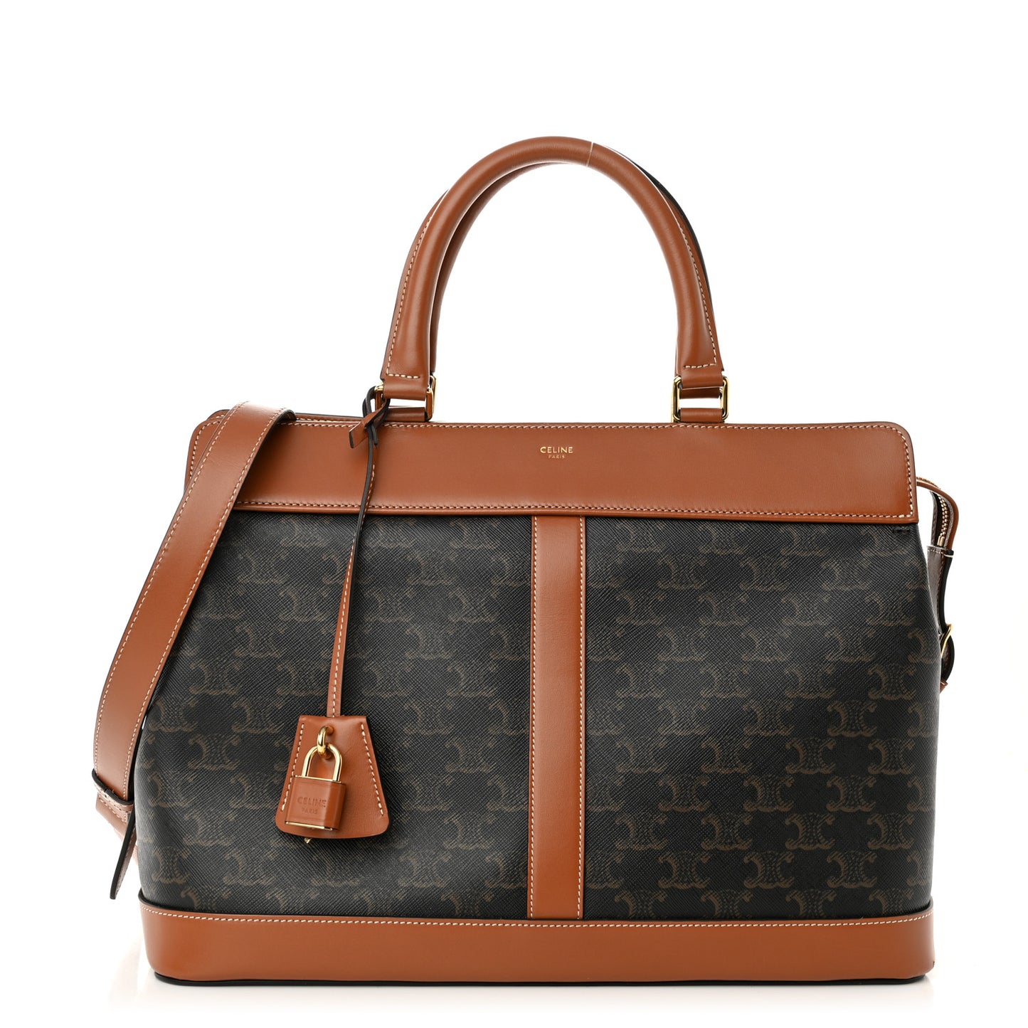 Triomphe Canvas Calfskin Cabas De France Handbag Tan