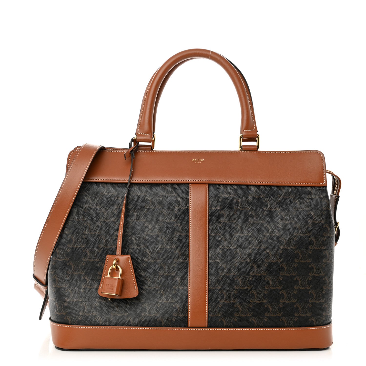 Celine Triomphe Canvas Calfskin Cabas De France Handbag Tan 1 of 8