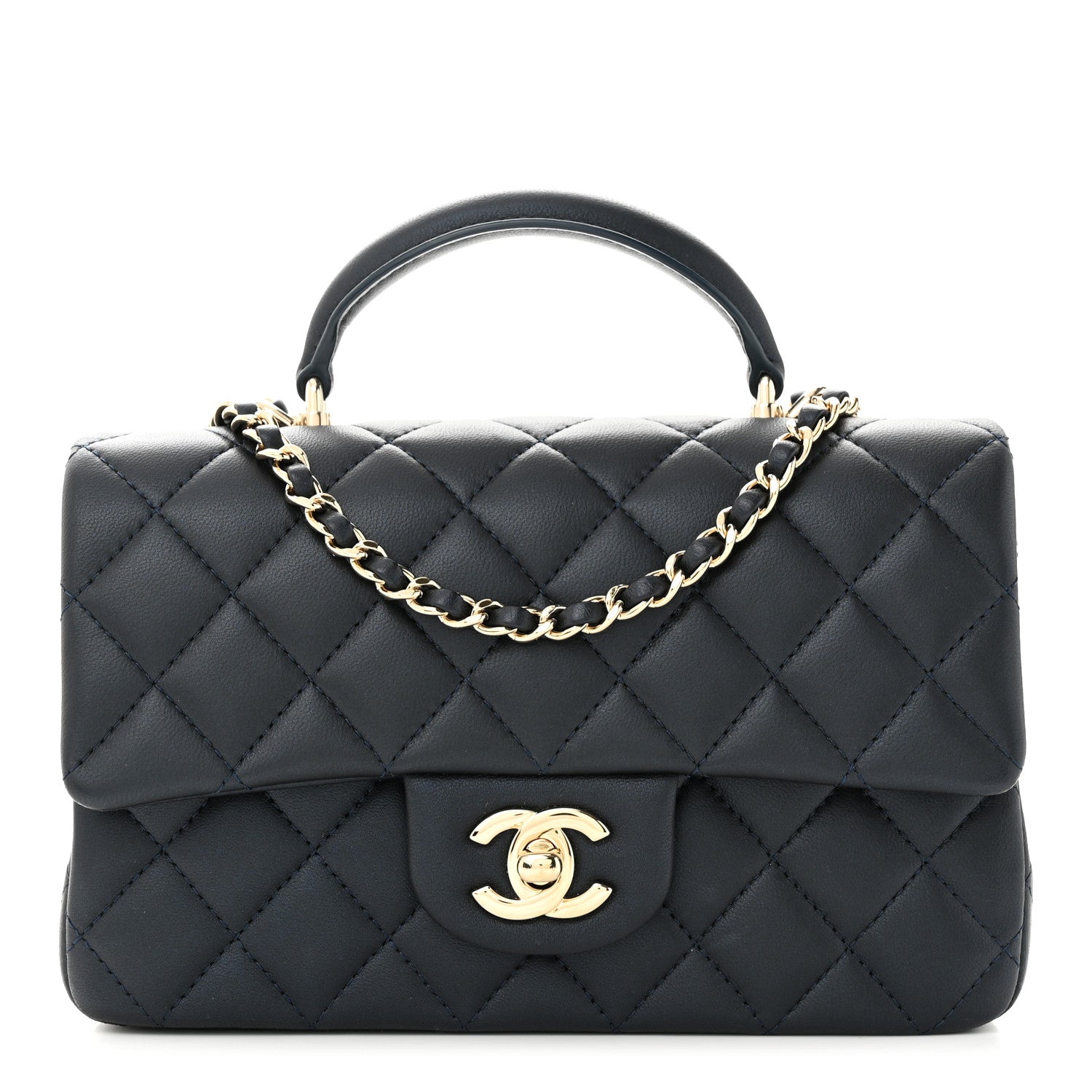 Chanel Lambskin Quilted Mini Top Handle Rectangular Flap Navy Blue 1 of 11