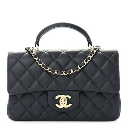 Chanel Lambskin Quilted Mini Top Handle Rectangular Flap Navy Blue 1 of 11