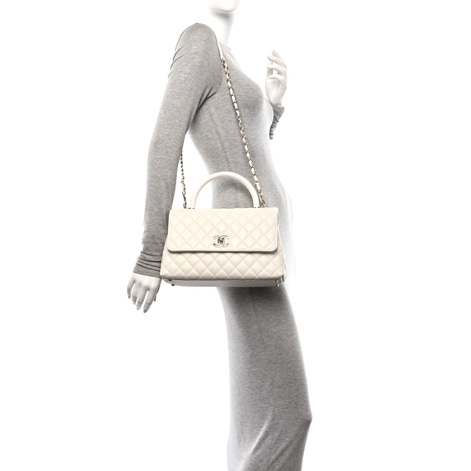 Chanel Caviar Quilted Small Coco Handle Flap White 2 of 10