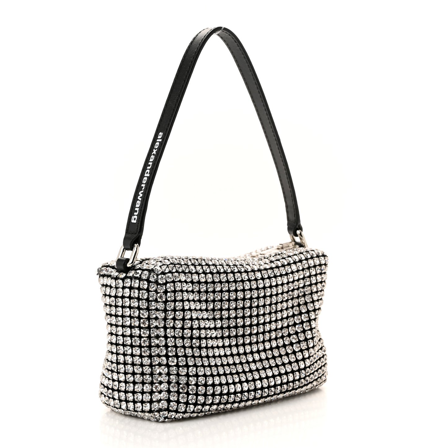 Mesh Crystal Rhinestone Mini Heiress Pouch Black Silver
