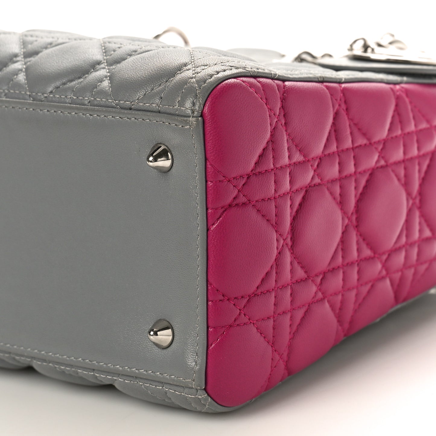 Lambskin Cannage Medium Lady Dior Grey Fuchsia