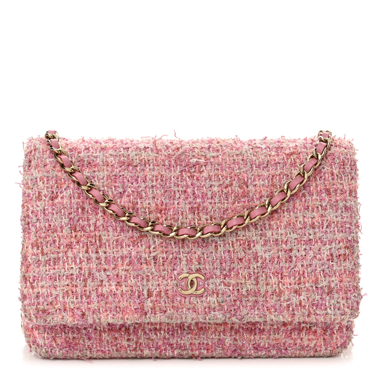 Chanel Tweed Quilted Wallet On Chain WOC Pink 1 of 15