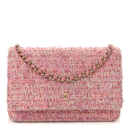 Chanel Tweed Quilted Wallet On Chain WOC Pink 1 of 15