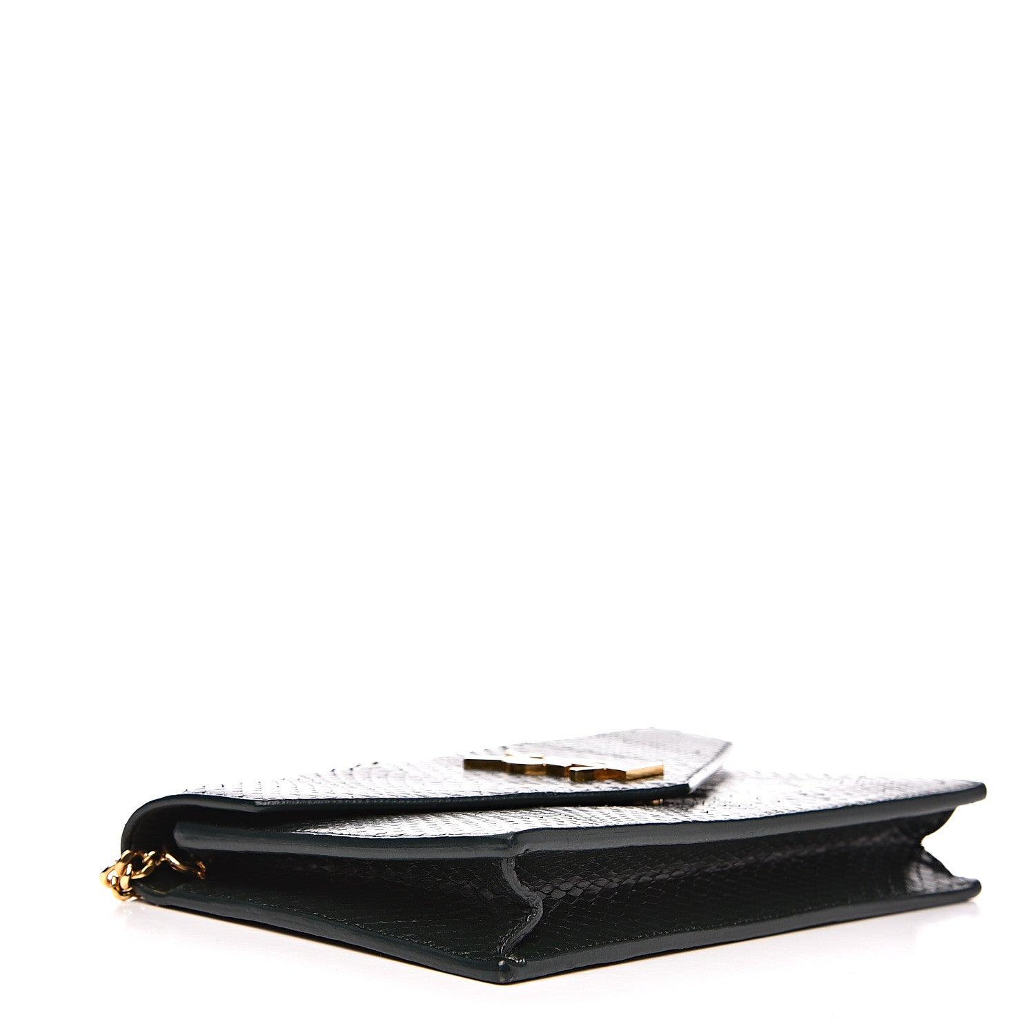 Saint Laurent Snakeskin Monogram Envelope Chain Wallet Dark Green 3 of 13