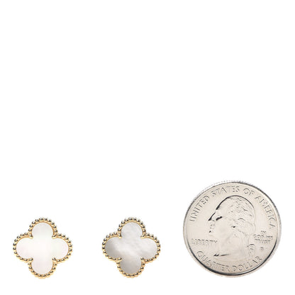 Van Cleef & Arpels 18K Yellow Gold Mother of Pearl Vintage Alhambra Earrings 2 of 6