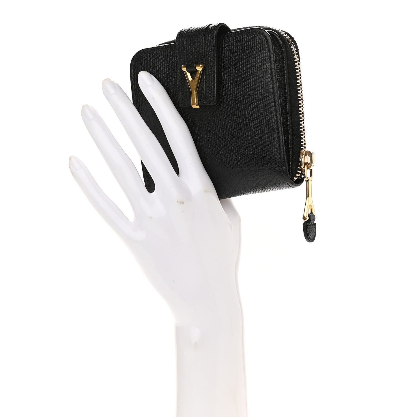 Textured Calfskin Classic Y Ligne Compact Wallet Black