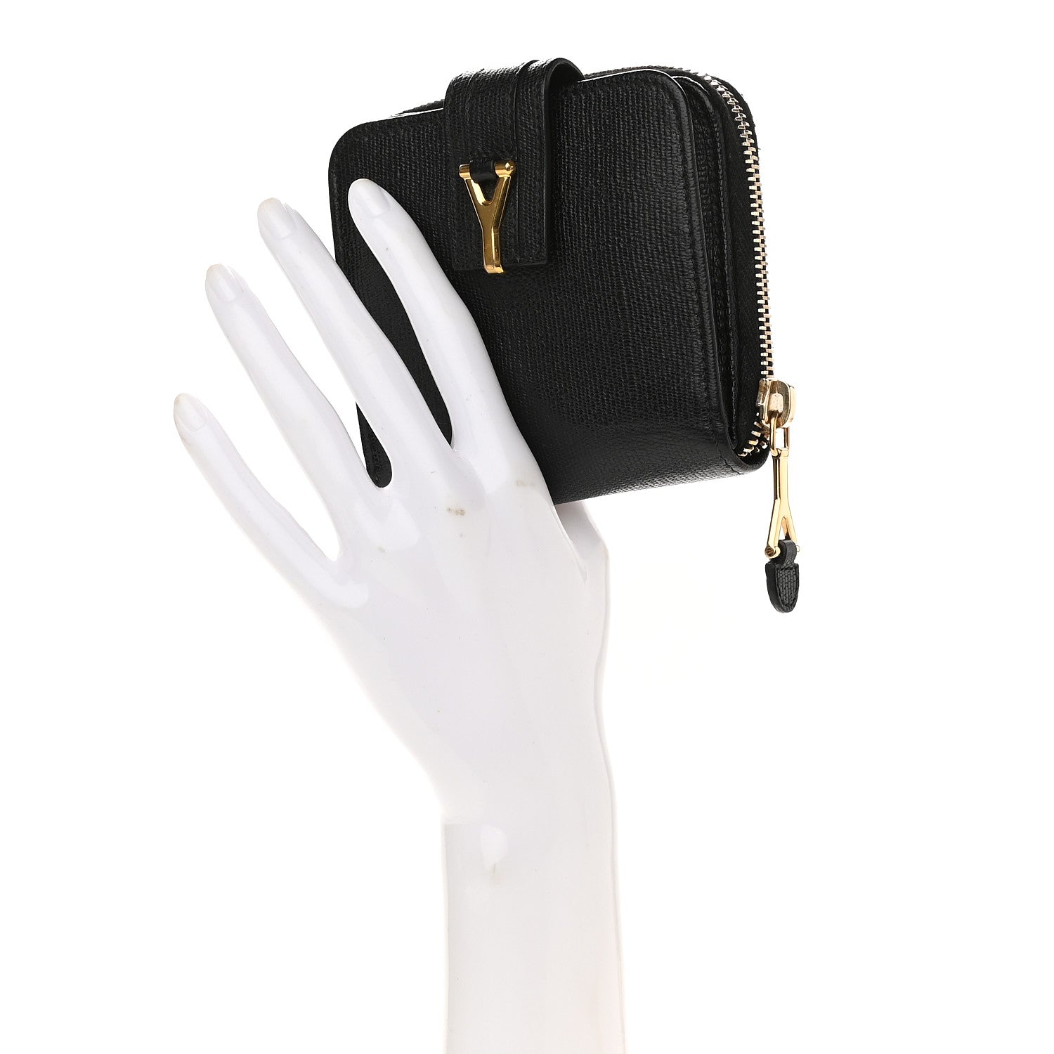 Saint Laurent Textured Calfskin Classic Y Ligne Compact Wallet Black 3 of 9
