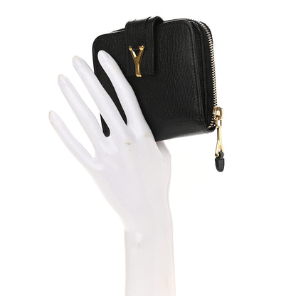 Saint Laurent Textured Calfskin Classic Y Ligne Compact Wallet Black 3 of 9