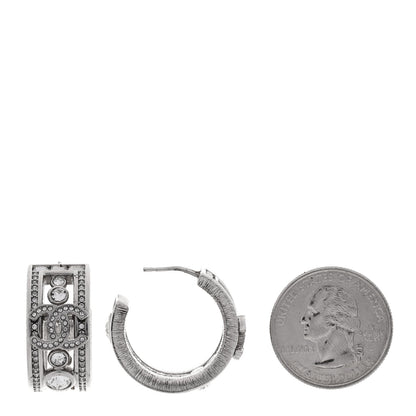 Chanel Metal Crystal CC Hoop Earrings Silver 2 of 4