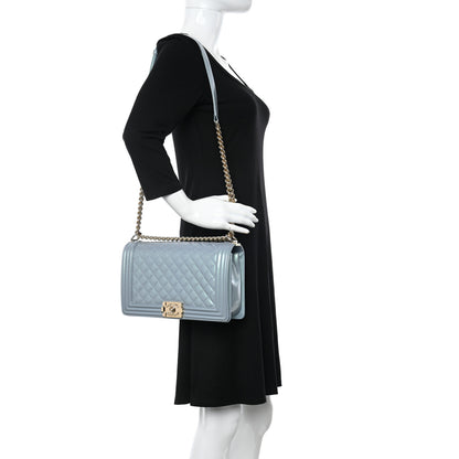 Chanel Iridescent Glazed Calfskin Quilted New Medium Boy Flap Light Blue 2 of 13