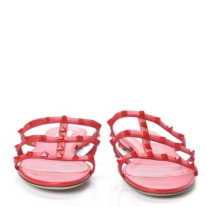 Valentino Garavani Calfskin Monochrome Rockstud Caged Flat Slide Sandals 39 Rouge Pur 2 of 7