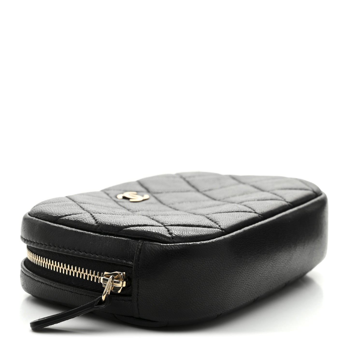 Lambskin Quilted Small Curvy Pouch Cosmetic Case Black