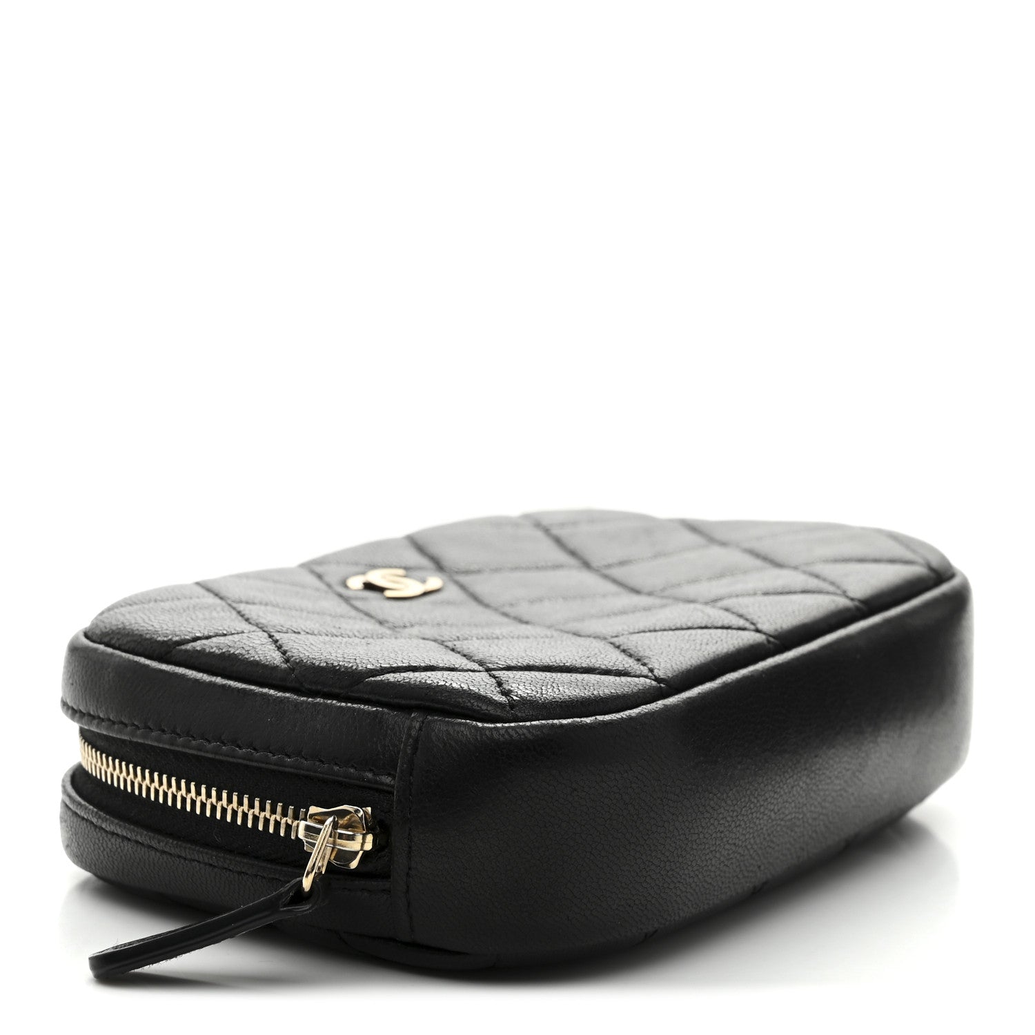 Chanel Lambskin Quilted Small Curvy Pouch Cosmetic Case Black 4 of 8