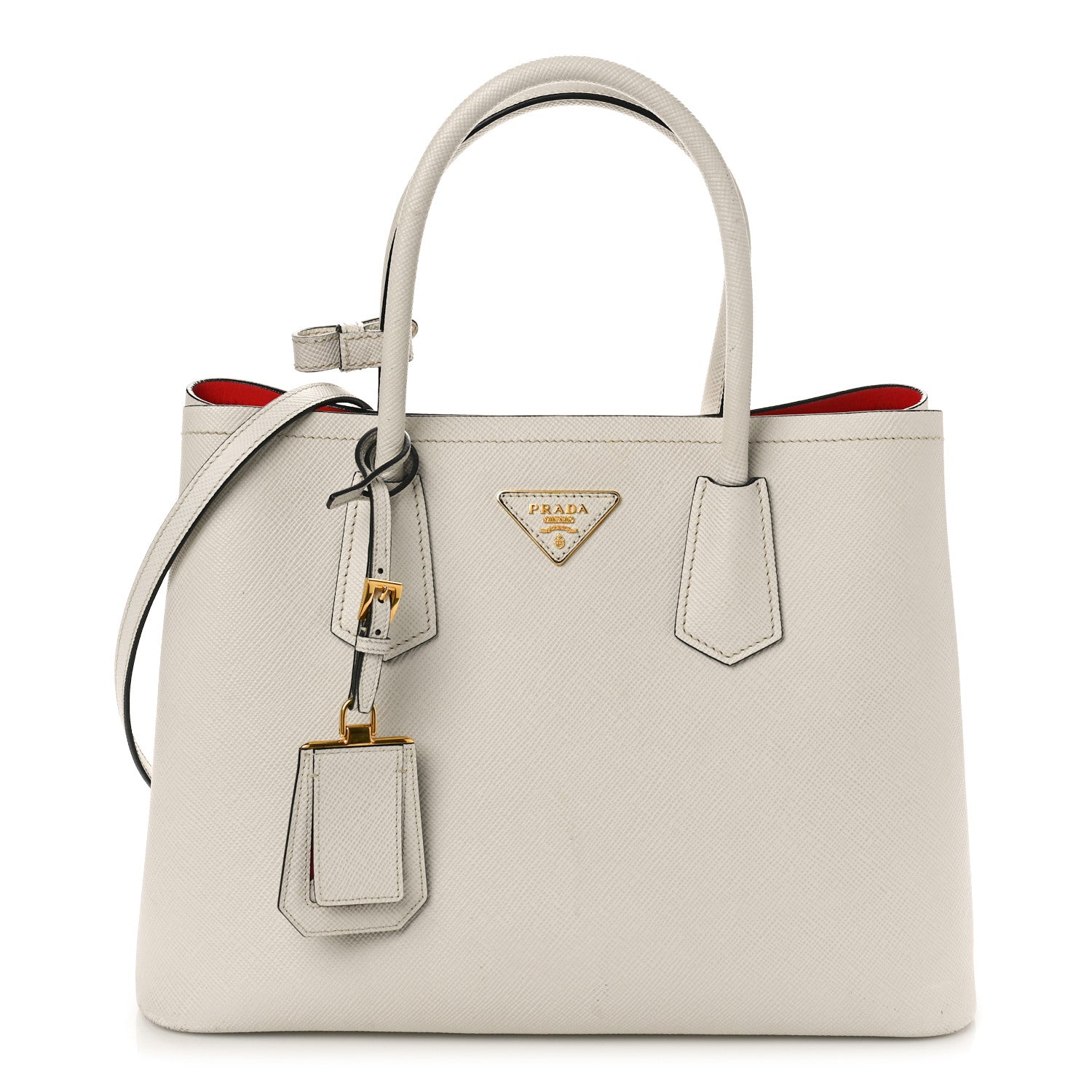 Prada Saffiano Cuir Medium Double Bag Talco Lacca 1 of 10