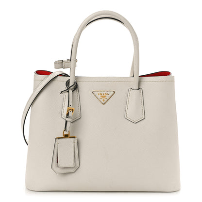 Prada Saffiano Cuir Medium Double Bag Talco Lacca 1 of 10