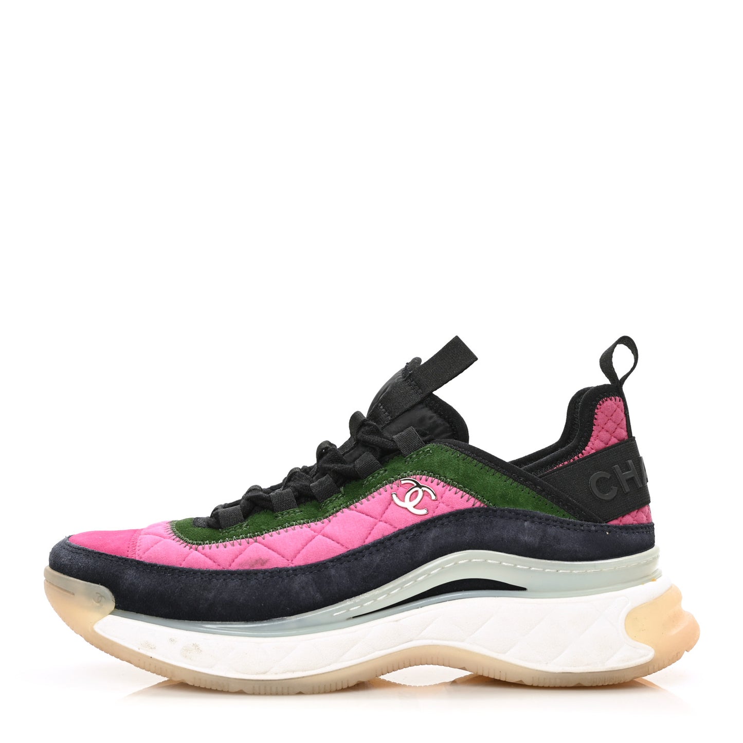 Velvet Calfskin Mixed Fibers CC Sneakers 39 Dark Pink Green
