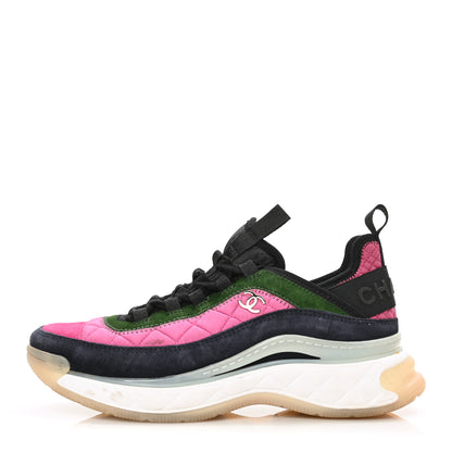 Chanel Velvet Calfskin Mixed Fibers CC Sneakers 39 Dark Pink Green 1 of 9