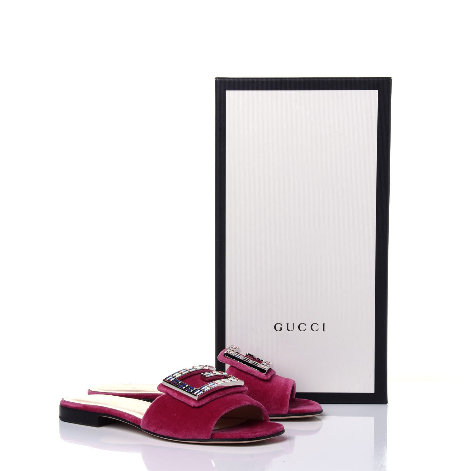 Gucci Velvet Crystal Square G Madelyn Slide Sandals 35 Light Raspberry Rose 11 of 11
