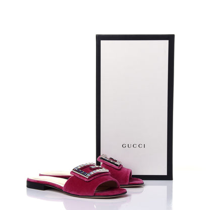 Gucci Velvet Crystal Square G Madelyn Slide Sandals 35 Light Raspberry Rose 11 of 11