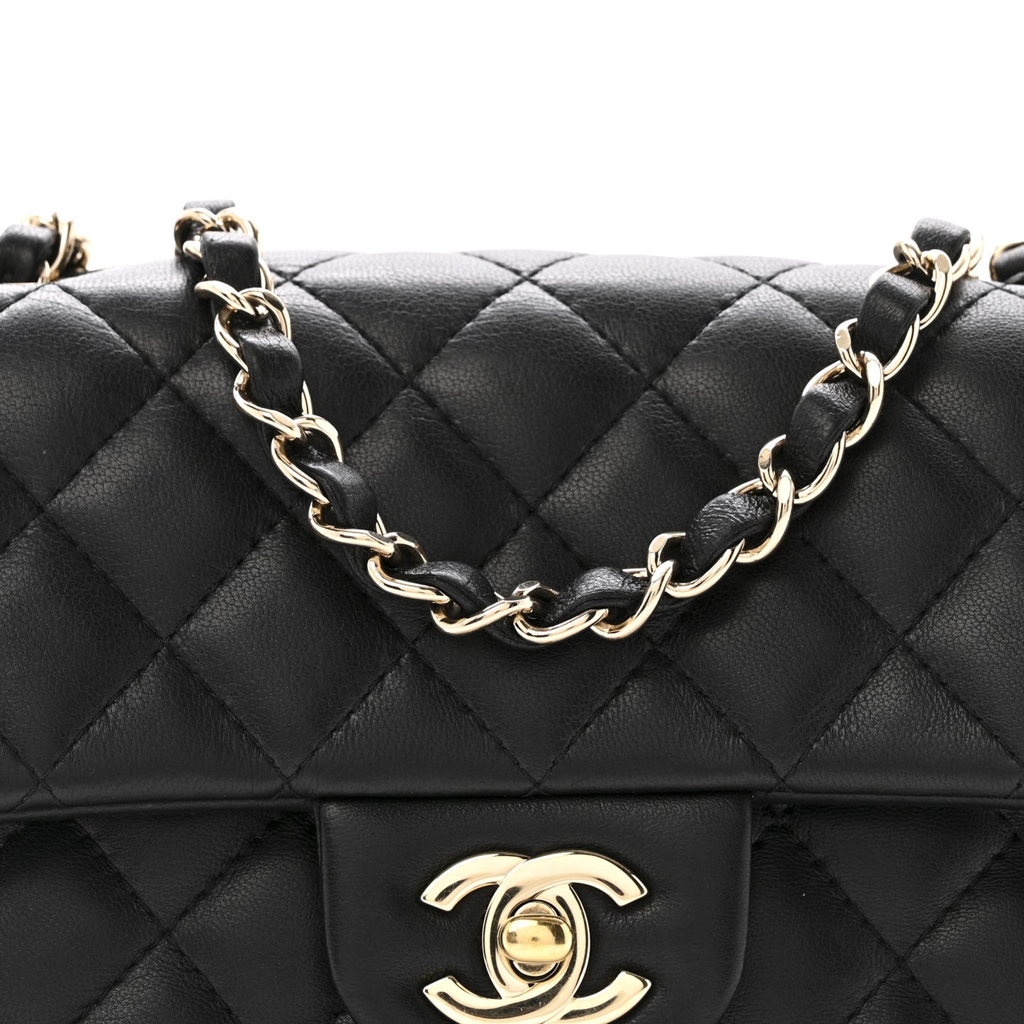 Lambskin Quilted Mini Rectangular Flap Black