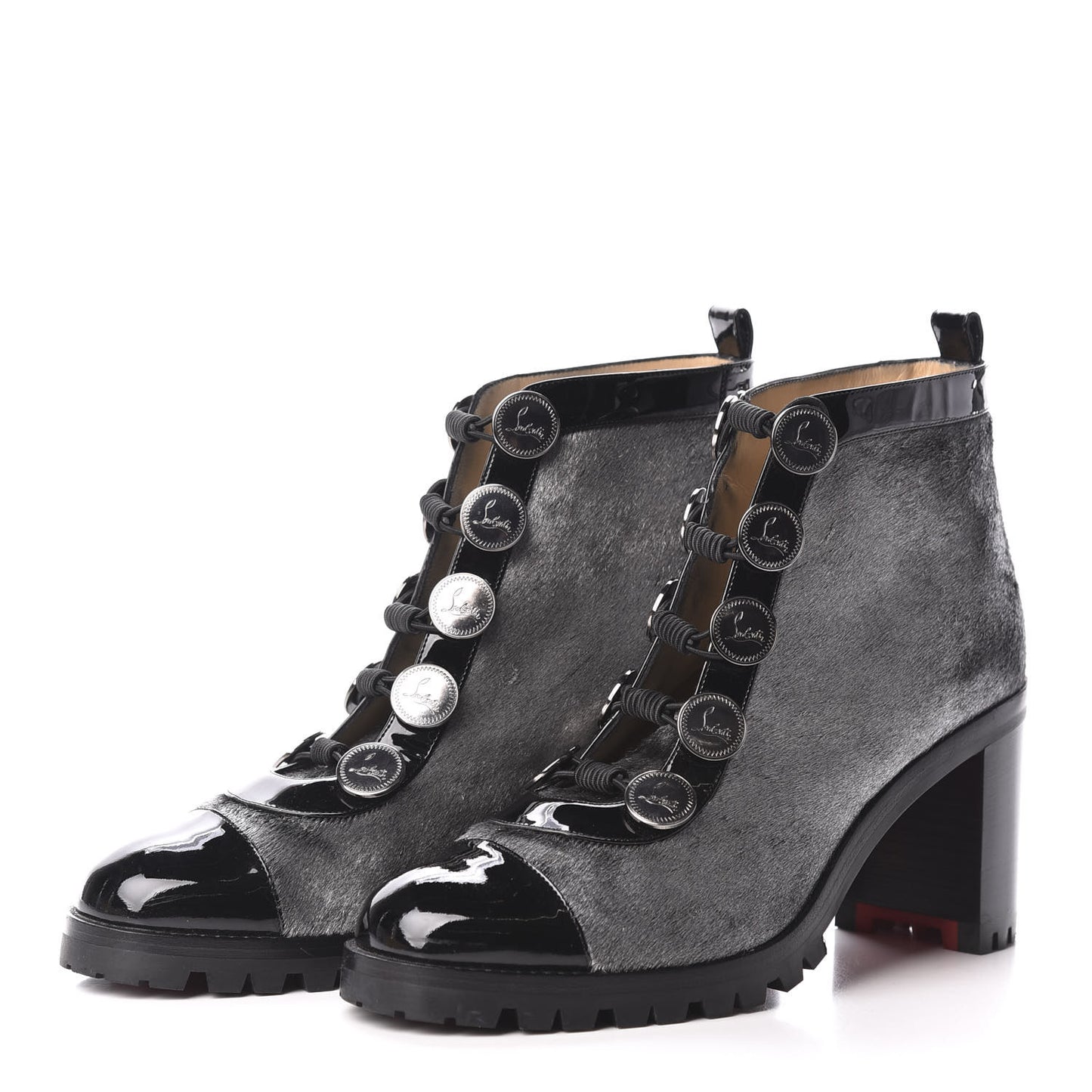 Patent Pony Hair Alphabouton 70 Ankle Boots 39 Black Silver