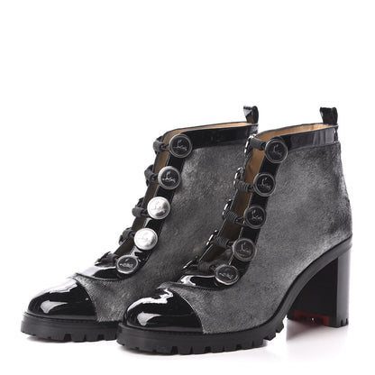 Christian Louboutin Patent Pony Hair Alphabouton 70 Ankle Boots 39 Black Silver 2 of 10