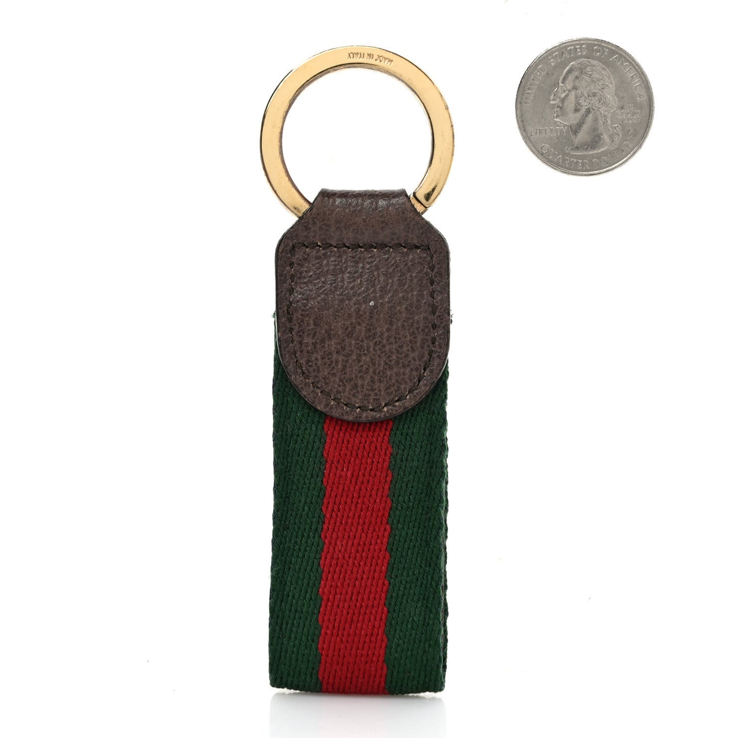 Nylon Textured Dollar Calfskin Web Ophidia Key Ring Green Red New Acero