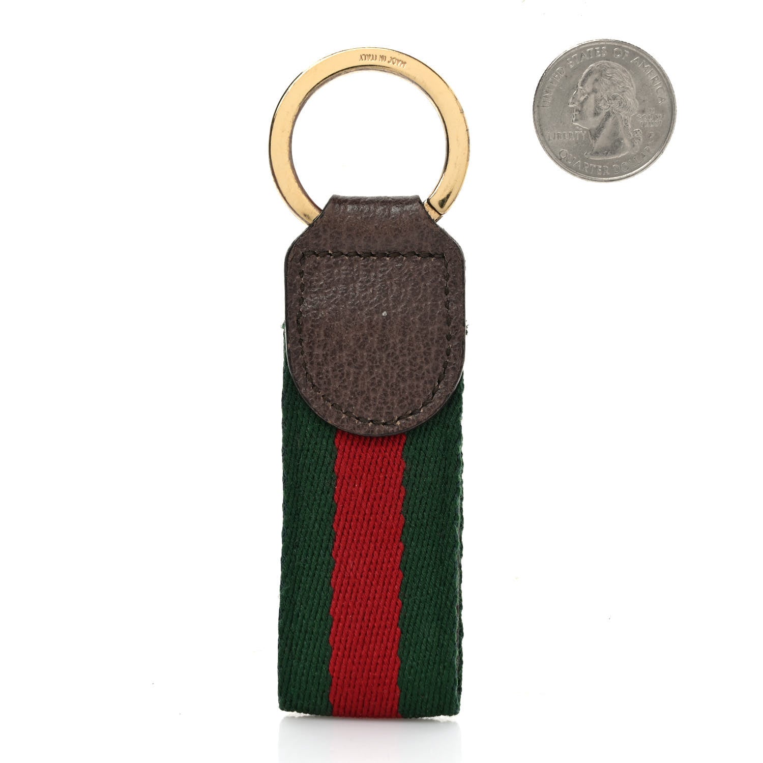 Gucci Nylon Textured Dollar Calfskin Web Ophidia Key Ring Green Red New Acero 2 of 5