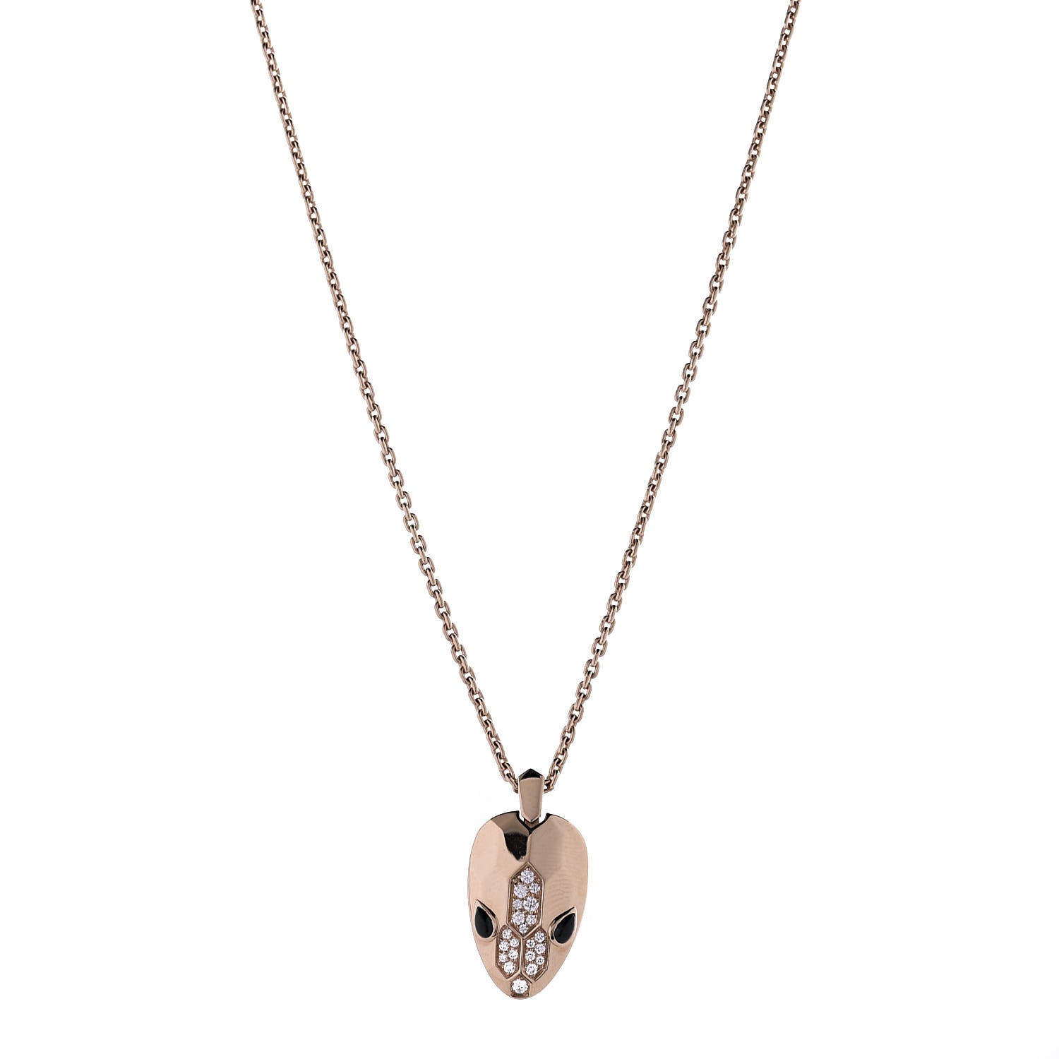 Bulgari 18K Rose Gold Diamond Onyx Serpenti Seduttori Pendant Necklace 1 of 6