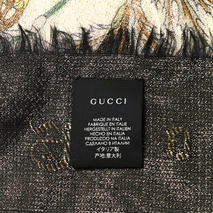 Gucci Metallic Silk Flora Gothic Square Scarf Ivory Black 5 of 5