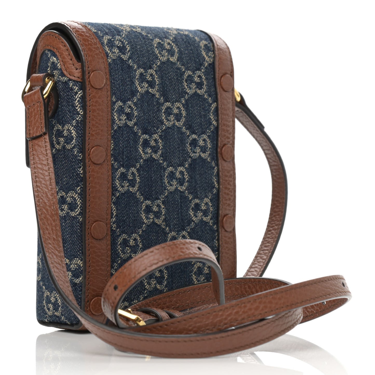 New Denim GG Monogram Dollar Calfskin Mini Horsebit 1955 Crossbody Bag Blue Tea Cuir Epilog