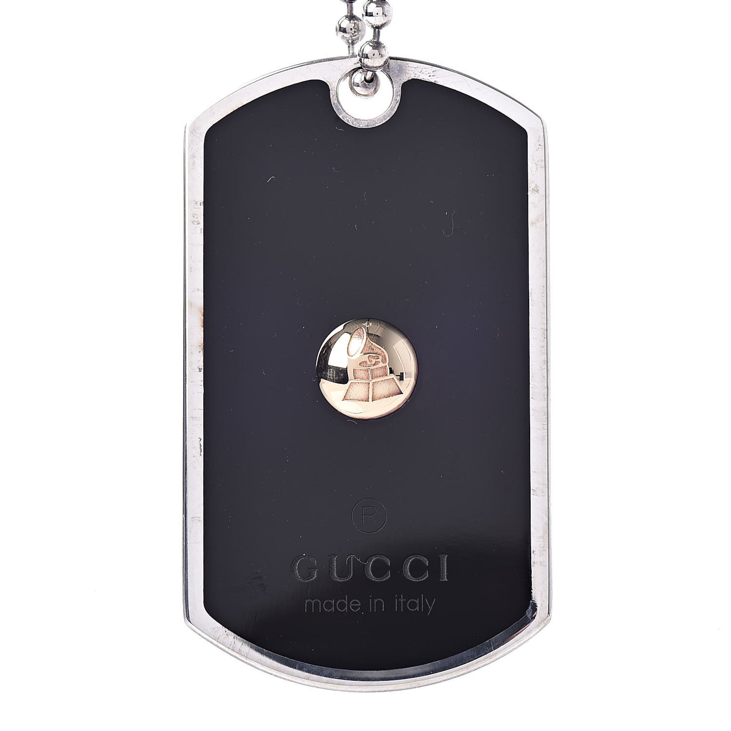 Sterling Silver 18K Yellow Gold Enamel Grammy Dog Tag Necklace Black