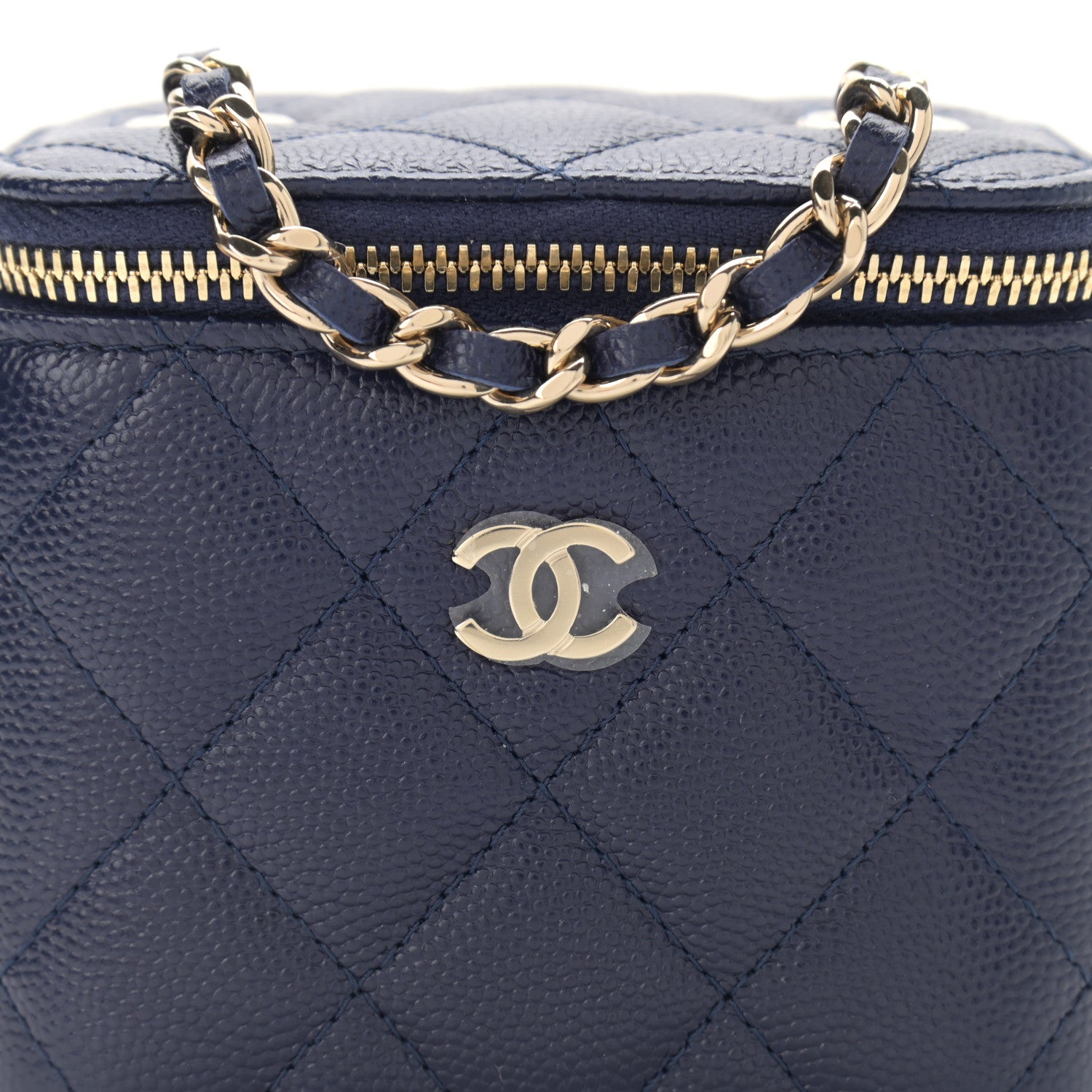 Chanel Caviar Quilted Mini Vanity Case With Chain Navy Blue 8 of 11