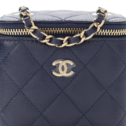 Chanel Caviar Quilted Mini Vanity Case With Chain Navy Blue 8 of 11
