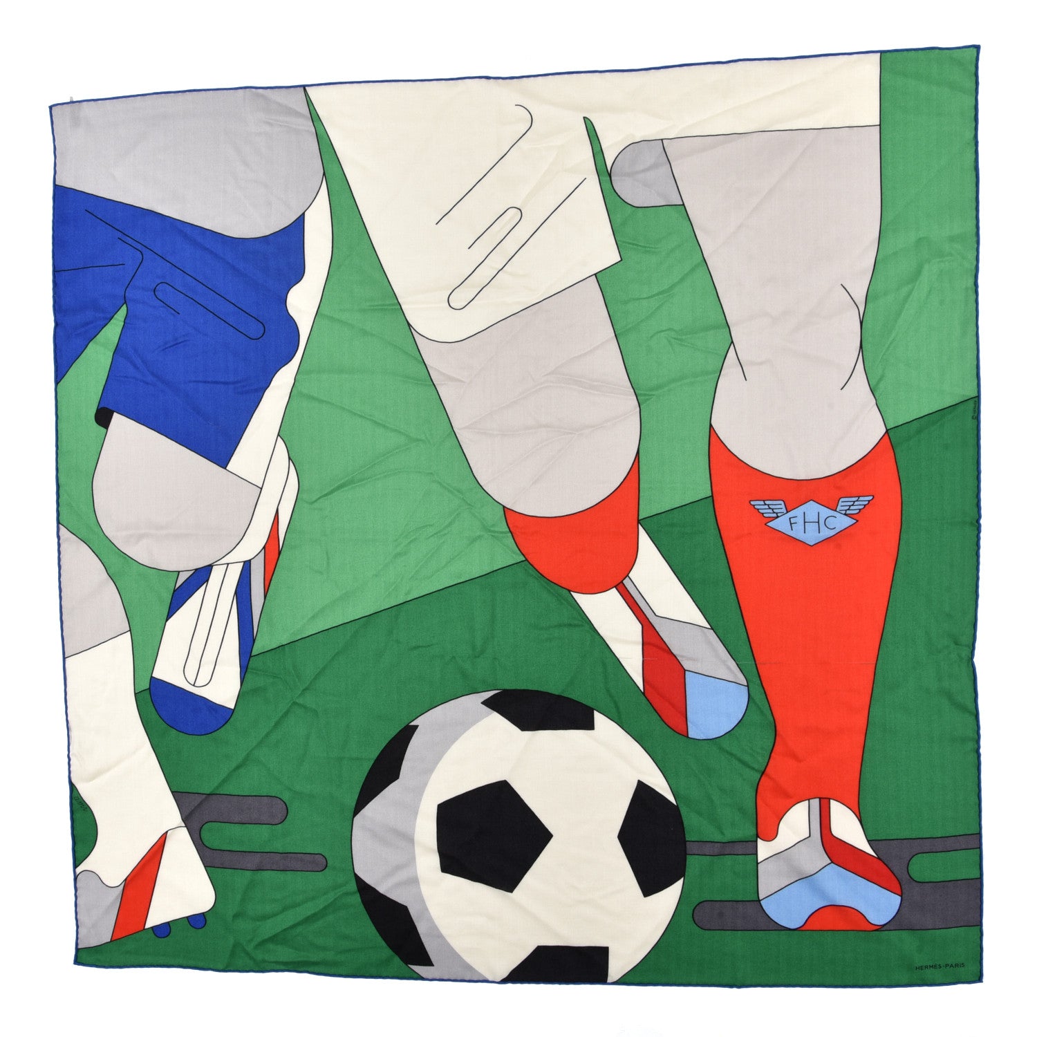 Hermes Cashmere Silk Football Club Scarf 100 Vert White Rouge 1 of 6