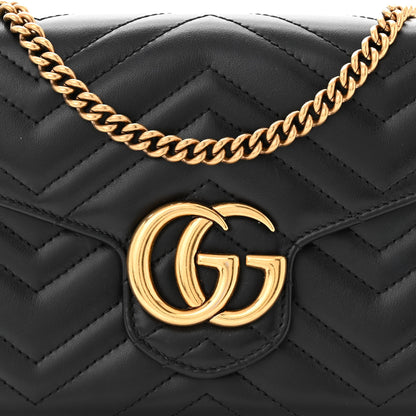 Gucci Calfskin Matelasse GG Marmont Chain Wallet Black 9 of 13