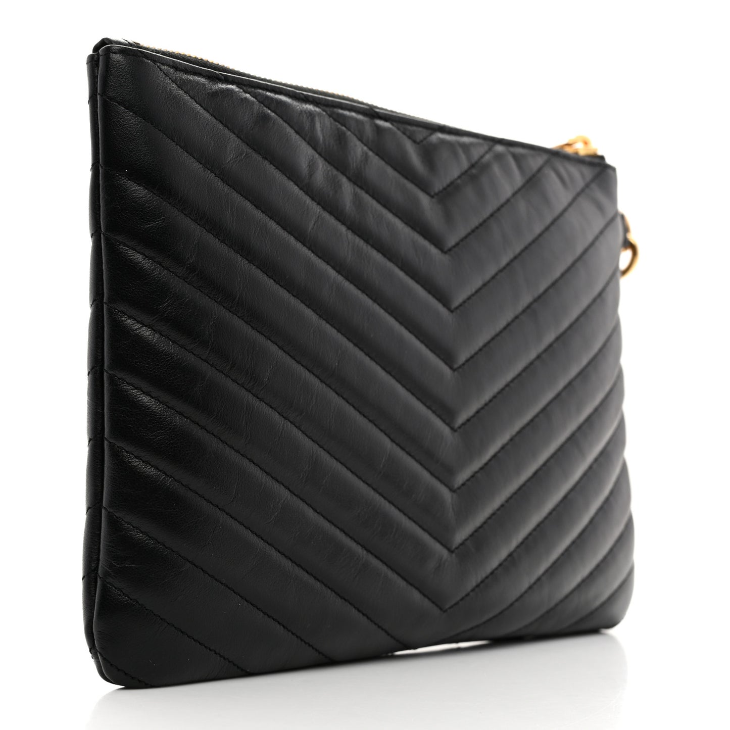 Calfskin Matelasse Chevron Monogram A5 Wristlet Black