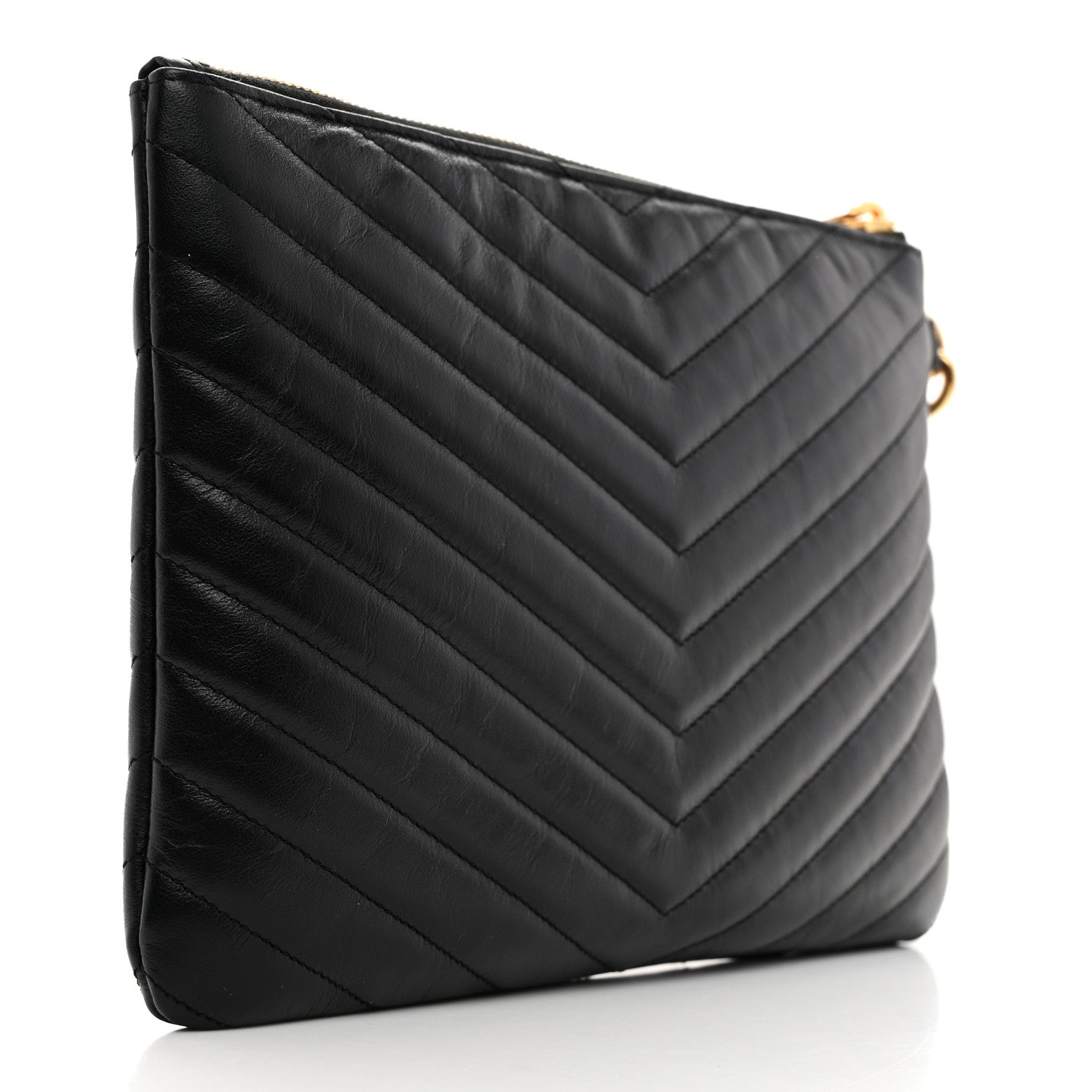 Saint Laurent Calfskin Matelasse Chevron Monogram A5 Wristlet Black 3 of 7